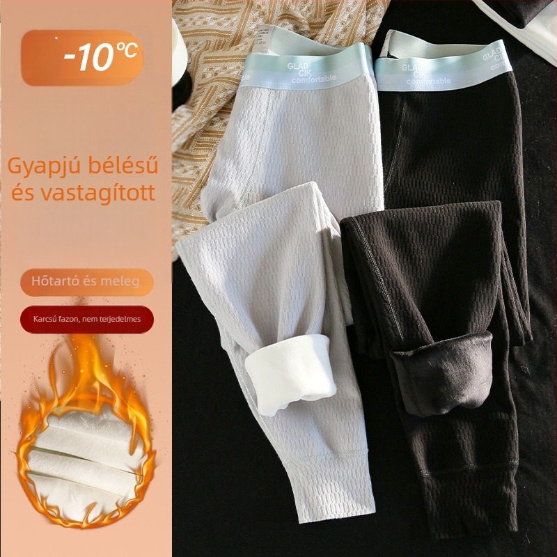 Férfi pamutból készült fleece-béléssel, vastag jacquard mintázatú aláöltözet nadrág téli