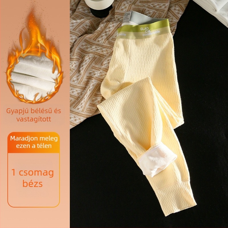 Férfi pamutból készült fleece-béléssel, vastag jacquard mintázatú aláöltözet nadrág téli
