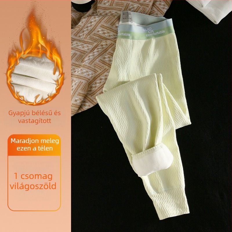 Férfi pamutból készült fleece-béléssel, vastag jacquard mintázatú aláöltözet nadrág téli