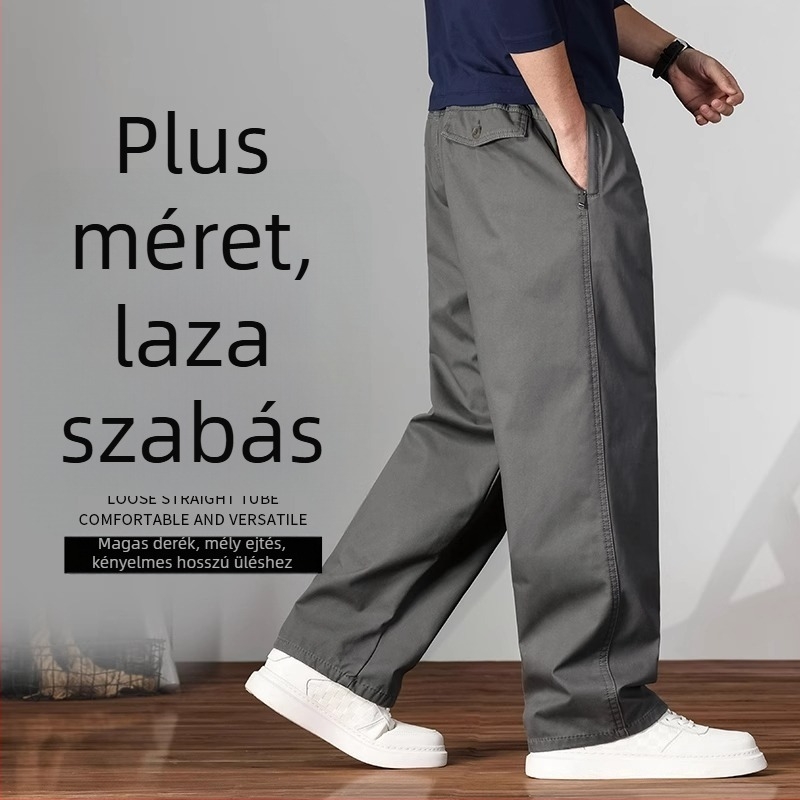 Férfiak nagy méretű, hosszú nadrág, elasztikus derék, 100% pamut, cipzárral záródó, egyenes szabású