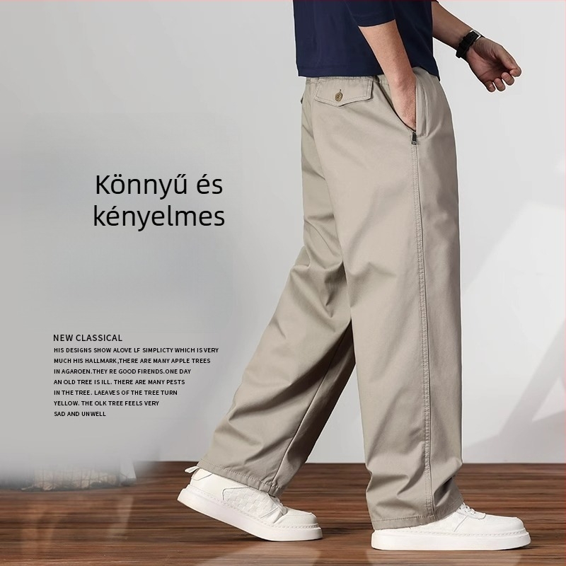 Férfiak nagy méretű, hosszú nadrág, elasztikus derék, 100% pamut, cipzárral záródó, egyenes szabású