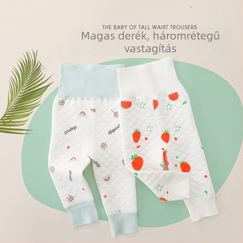 Újszülött babanadrág 100% pamutból, meleg, egy rétegű, magas derék a has védelére, gyümölcsös mintázattal, 0–1 éveseknek