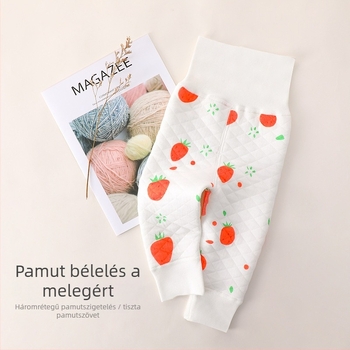 Újszülött babanadrág 100% pamutból, meleg, egy rétegű, magas derék a has védelére, gyümölcsös mintázattal, 0–1 éveseknek