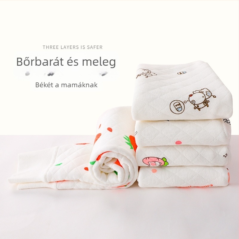 Újszülött babanadrág 100% pamutból, meleg, egy rétegű, magas derék a has védelére, gyümölcsös mintázattal, 0–1 éveseknek