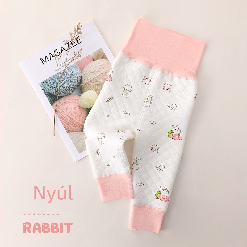 Újszülött babanadrág 100% pamutból, meleg, egy rétegű, magas derék a has védelére, gyümölcsös mintázattal, 0–1 éveseknek