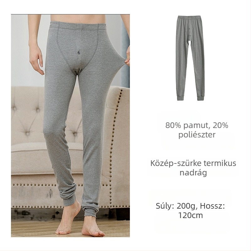 Férfiaknak, hosszú pamut termikus alsónadrág őszi-téli szezonra, magas szabás, 120 cm hosszú, légáteresztő, meleg, rugalmas, modell 2003