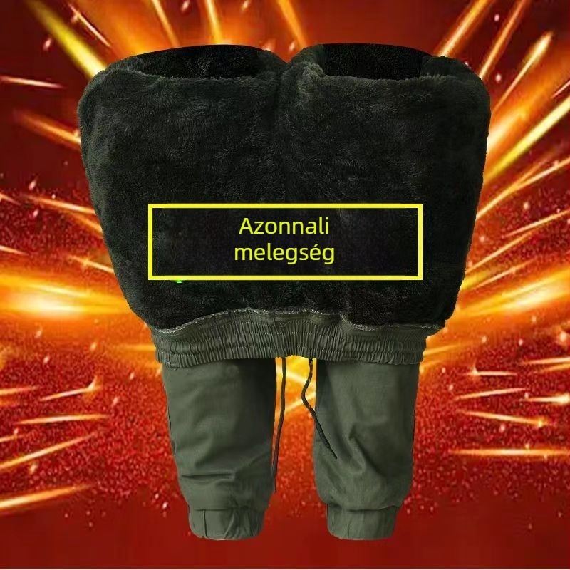 Őszi–téli fleece-béléses kamuflázzal cargo nadrág, mindennapi munkaruha stílus, több zsebbel