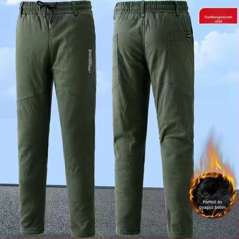 Őszi–téli fleece-béléses kamuflázzal cargo nadrág, mindennapi munkaruha stílus, több zsebbel