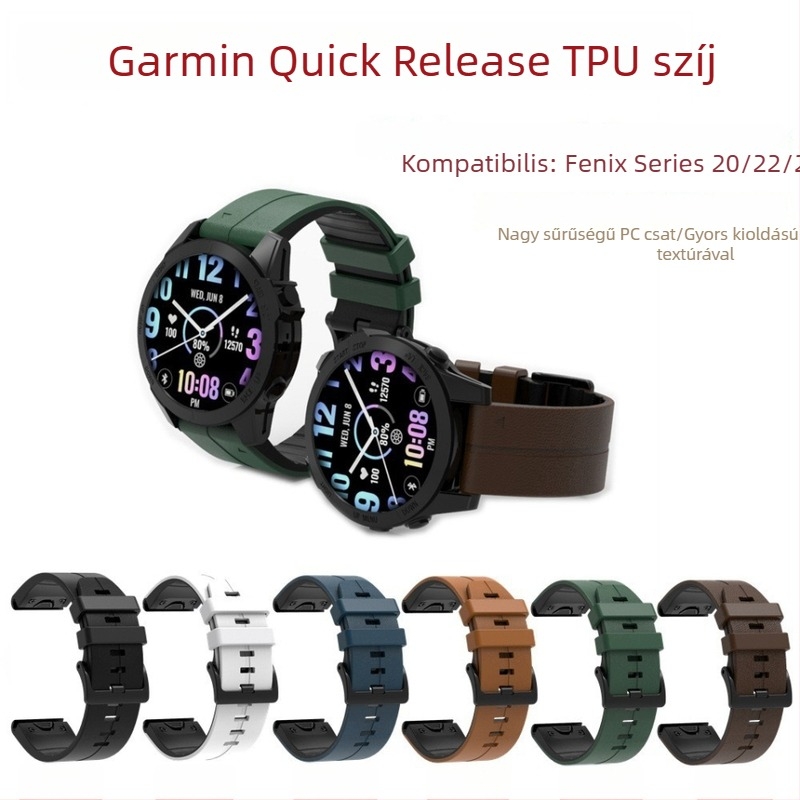 Bőr gyorskioldó szíj Garmin Fenix 5–8, Epix Pro és Tactix 7