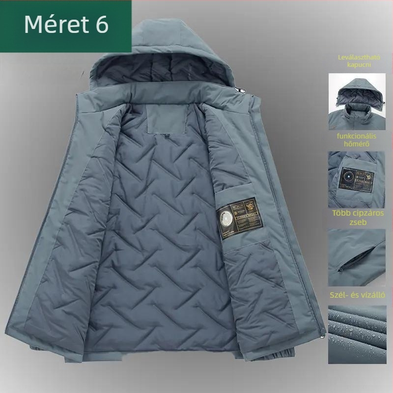 Férfi vastag téli-őszi dzseki galléros, mandzsettás ujjak, poliészter anyagból, középkorúak stílusú