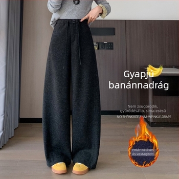 Női fleece-szel bélelt vastag gyapjú nadrág, 2025 őszi-téli új stílus, széles szárú, laza szabás, banán stílus
