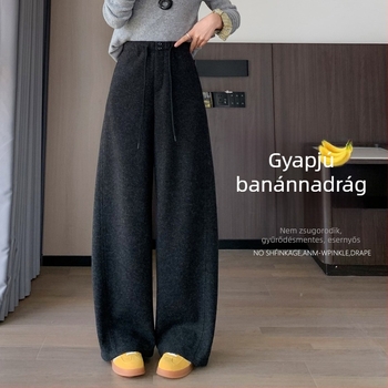 Női fleece-szel bélelt vastag gyapjú nadrág, 2025 őszi-téli új stílus, széles szárú, laza szabás, banán stílus
