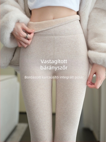 Női vastag bélelt leggings, belső fleece, bordázott kötött szövet, meleg pamut nadrág őszre– télre
