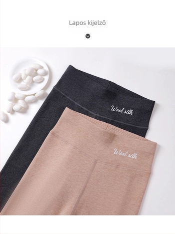 Női gyapjú-selyem termoszáró leggings, vastag fleece-bélés, magas derekú, varrás nélküli
