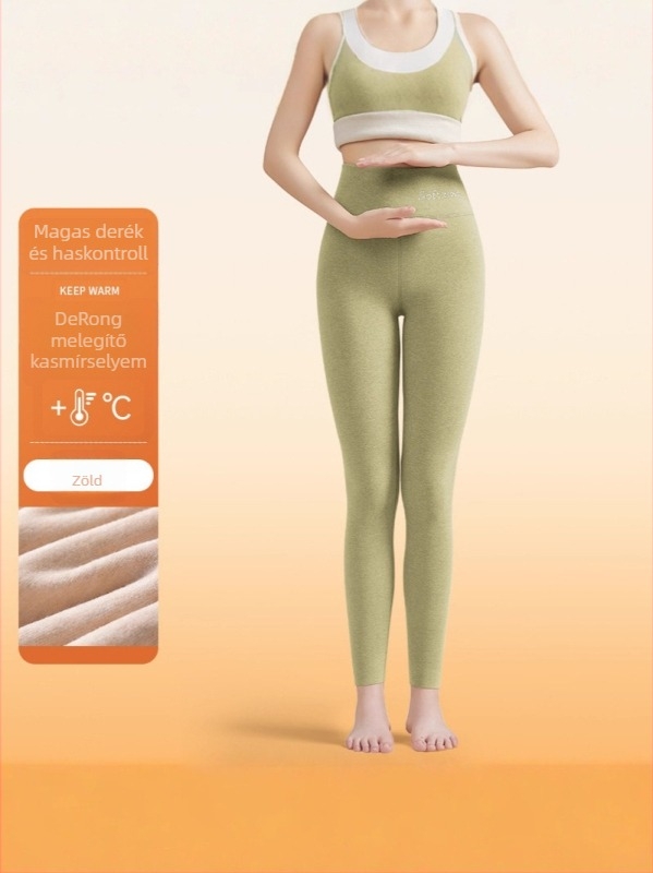 Női gyapjú-selyem termoszáró leggings, vastag fleece-bélés, magas derekú, varrás nélküli
