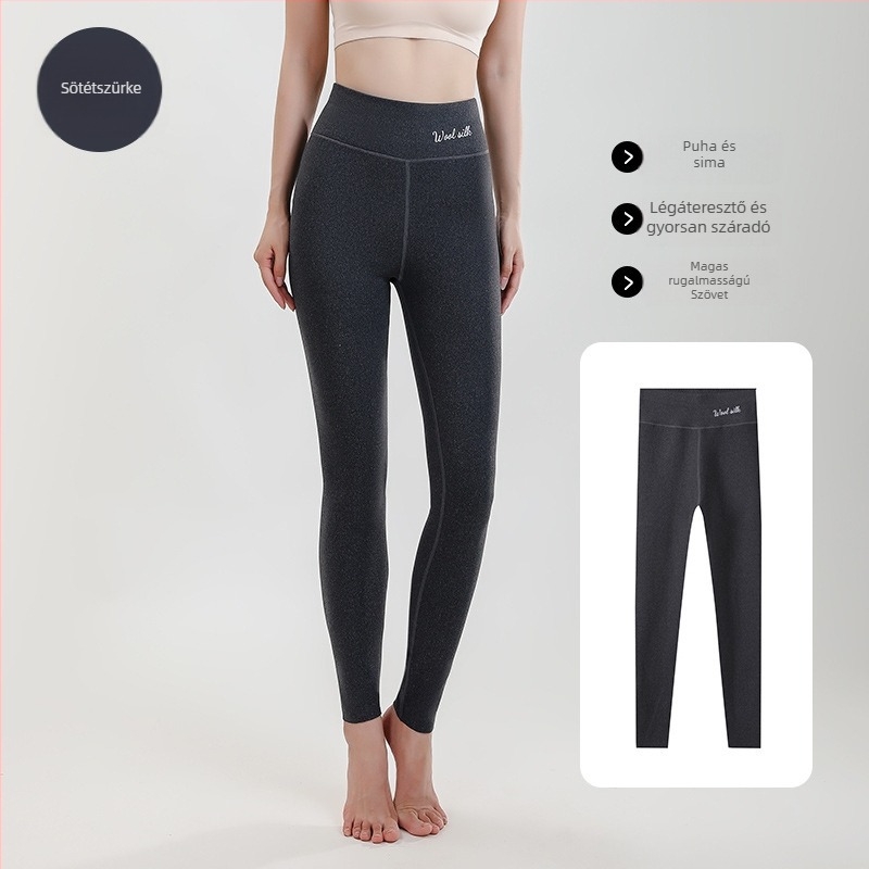 Női gyapjú-selyem termoszáró leggings, vastag fleece-bélés, magas derekú, varrás nélküli
