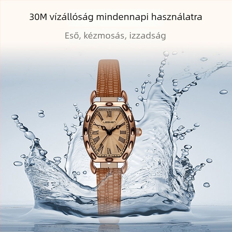 Új vintage-stílusú női karóra, vízálló, kis számlappal, bőr szíjjal, finom és kompakt kivitel