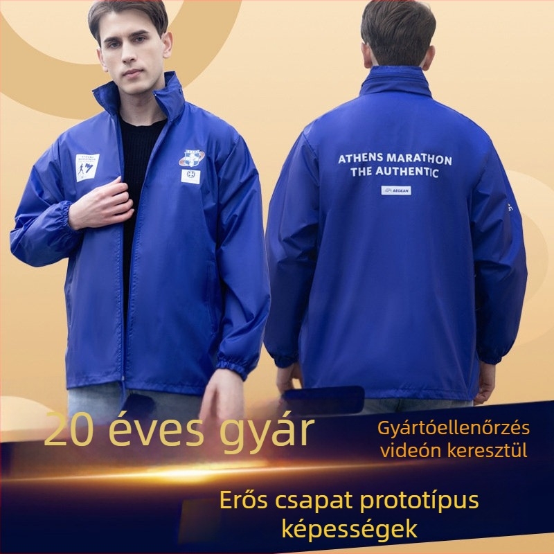 Tavaszi–őszi vékony kültéri sportos kabát, egyszínű, álló gallér, kapucni nélkül, zipzárral előre, oldalsó zsebek