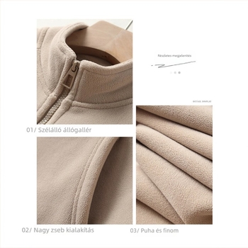 Női vastag fleece kardigán cipzárral és állógallérral – téli mindennapi felső