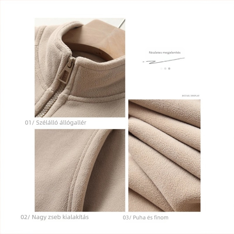 Női vastag fleece kardigán cipzárral és állógallérral – téli mindennapi felső