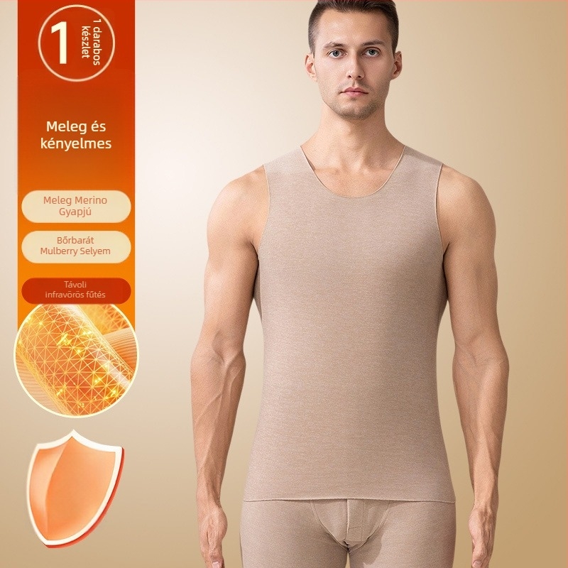 Férfi Termikus Mellény Fleece-Betéttel, Kationos Poliészter, Kétszeres Réteg, 251–300 g/m2 Vastagság, Velúr Felület, Kerek Nyakú Pulóver