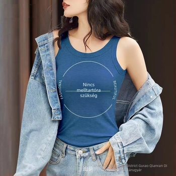 Beépített párnázású női camisole — pamutból, kerek nyakú, minden szezonra, közepes vastagságú anyag 141-160 g/m2
