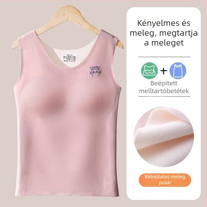 Lányoknak tervezett melegítő mellkasbetéttel, seamless, vastag fleece-béléssel