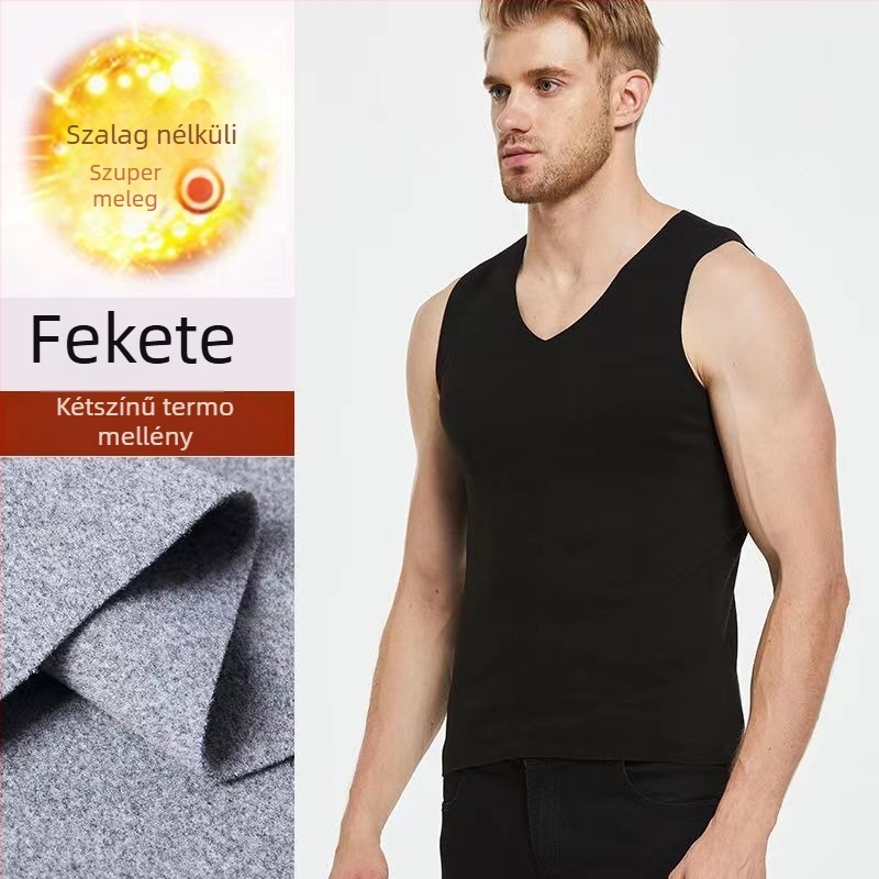 Férfi termikus mellény - varrat nélküli, V-nyakú, alapréteg, poliészter 95-100%, pulóver, közepes vastagság 161-180 g/m²