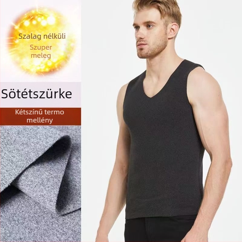 Férfi termikus mellény - varrat nélküli, V-nyakú, alapréteg, poliészter 95-100%, pulóver, közepes vastagság 161-180 g/m²