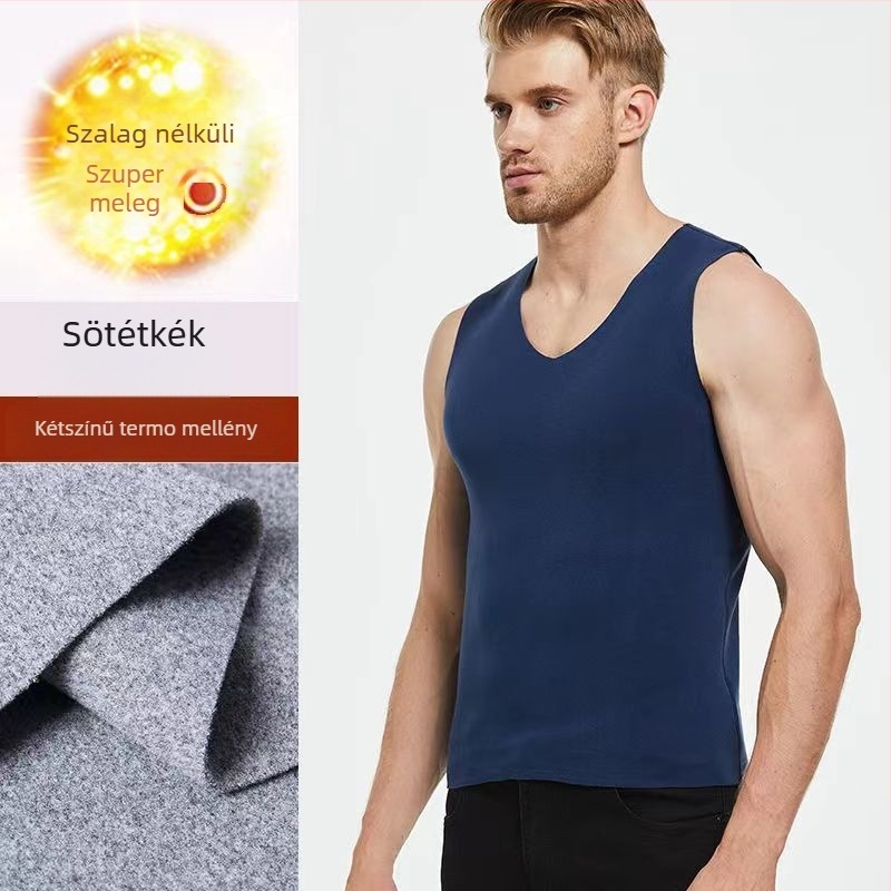 Férfi termikus mellény - varrat nélküli, V-nyakú, alapréteg, poliészter 95-100%, pulóver, közepes vastagság 161-180 g/m²