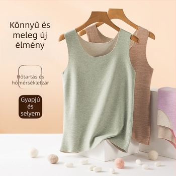 Női termikus mellény, selyem‑gyapjú keverék De Velvet bolyhos bélés, fleece belső, vastagság 251–300 g/m2, pulóver-szerű kivitel, kerek nyakú, egyszínű