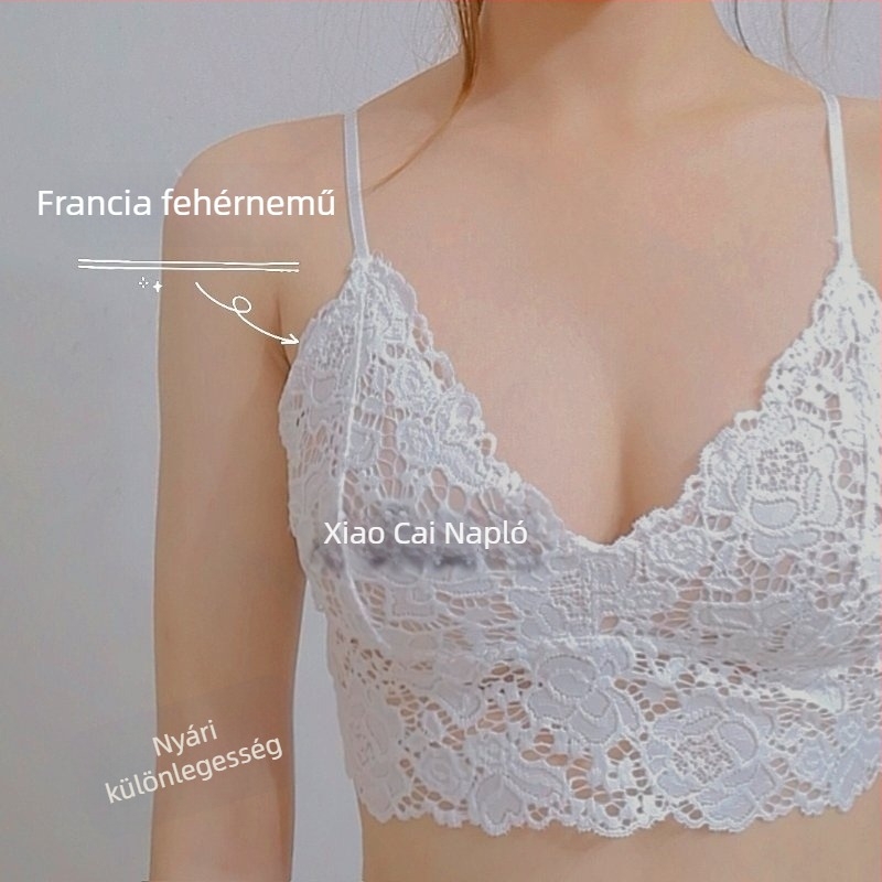 Pamut melltartó csipkével, vezeték nélküli, francia stílus, nagy keblekhez, derékig érő hossz, 100% pamut
