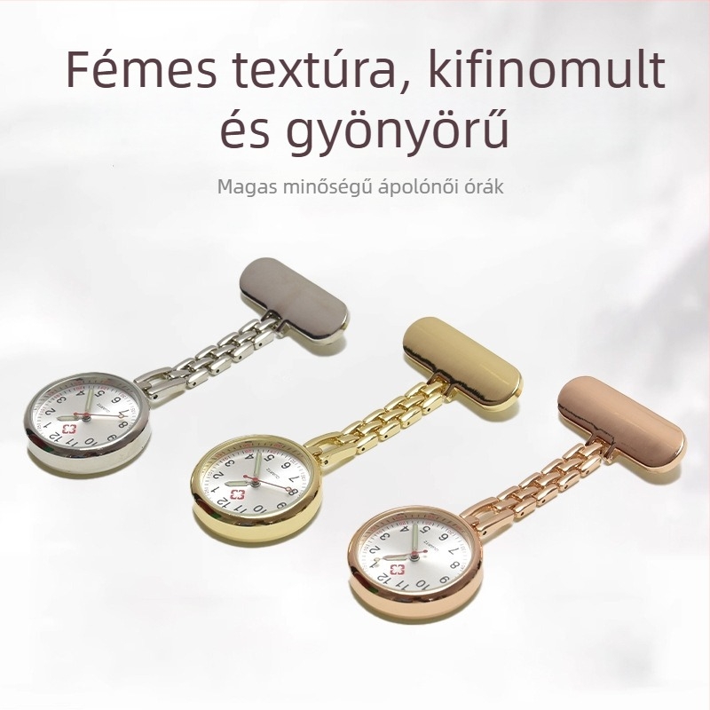 Ápolók számára készült kvarc mozgású óra, mutató kijelző, ötvözet tokkal, ötvözet szíjjal, pin-záródás, napi vízállóság