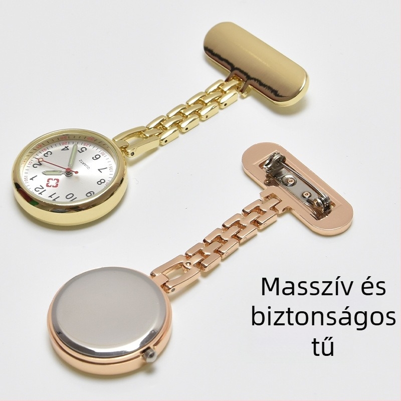 Ápolók számára készült kvarc mozgású óra, mutató kijelző, ötvözet tokkal, ötvözet szíjjal, pin-záródás, napi vízállóság