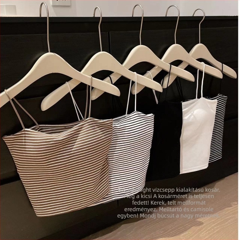 Pamut camisole vékony pántokkal és beépített párnákkal, V-nyakú, elegáns hát, tavasz–nyár