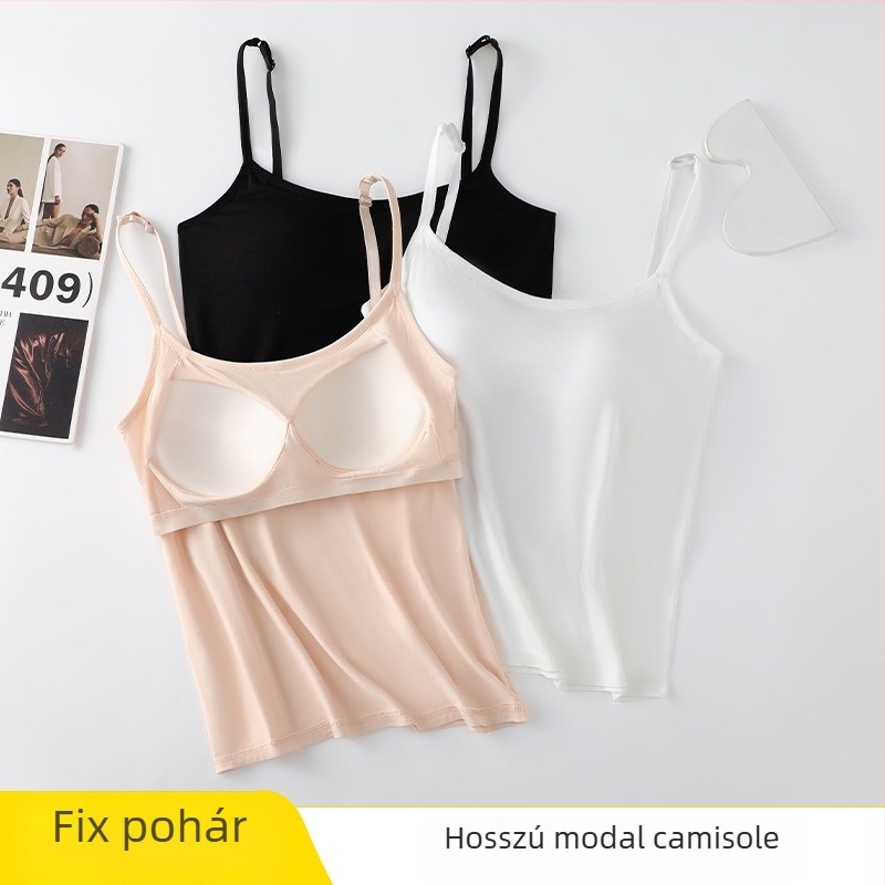 Modal top melltartó betétekkel, egy vállpántos, külső viseletre alkalmas, magas elasztikusság, hossz 50–65 cm, modal szövet (95% modal rost)