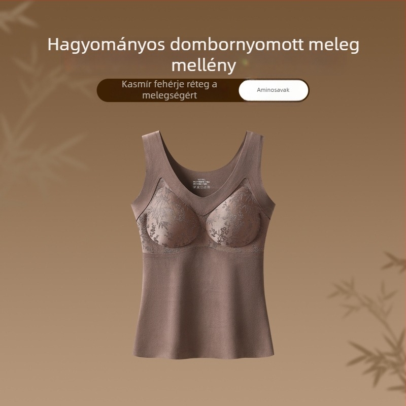 Női kétoldalas velúr termo mellény beépített mellpárnákkal, melltartó nélkül, varratmentes, őszi–téli alsónemű