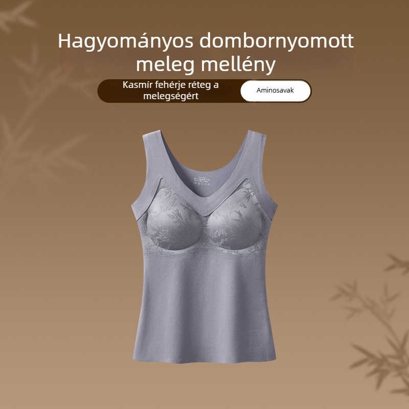 Női kétoldalas velúr termo mellény beépített mellpárnákkal, melltartó nélkül, varratmentes, őszi–téli alsónemű
