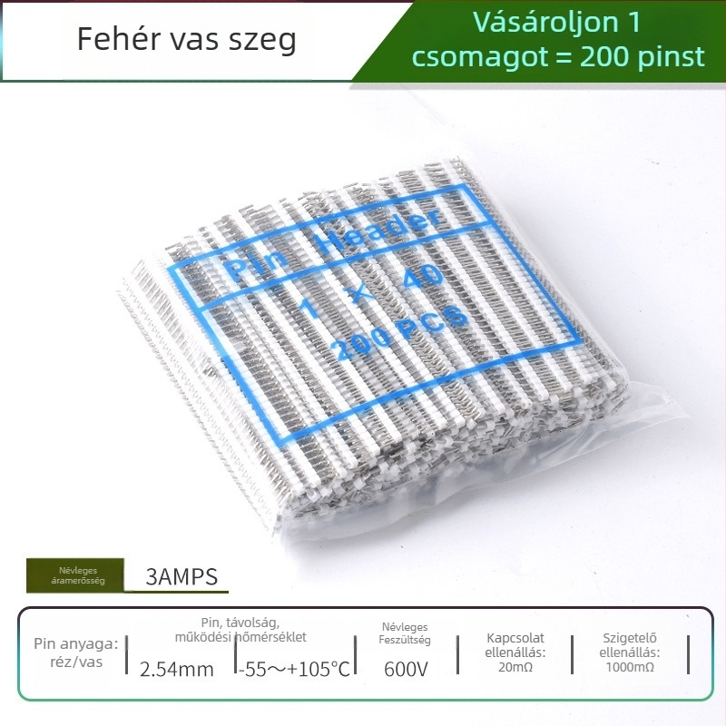 HXS 2,54 mm-es pin fej, 40-pin, egysoros, egyenes és hajlított tűk, PCB és digitális elektronika számára