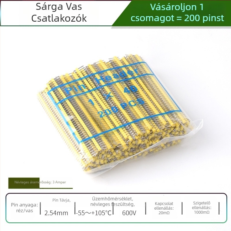 HXS 2,54 mm-es pin fej, 40-pin, egysoros, egyenes és hajlított tűk, PCB és digitális elektronika számára