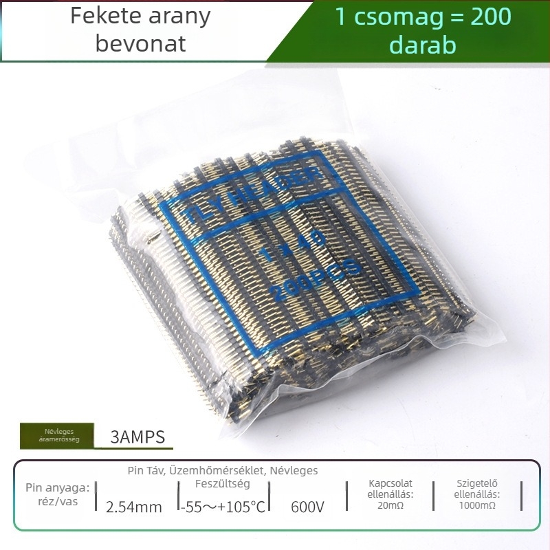 HXS 2,54 mm-es pin fej, 40-pin, egysoros, egyenes és hajlított tűk, PCB és digitális elektronika számára