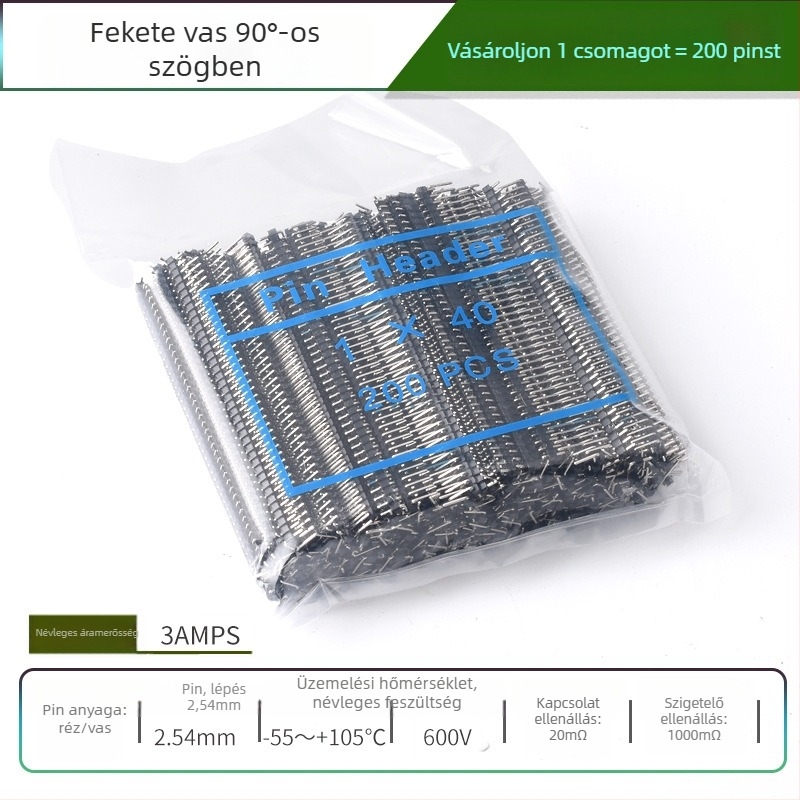HXS 2,54 mm-es pin fej, 40-pin, egysoros, egyenes és hajlított tűk, PCB és digitális elektronika számára