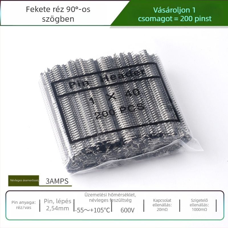 HXS 2,54 mm-es pin fej, 40-pin, egysoros, egyenes és hajlított tűk, PCB és digitális elektronika számára