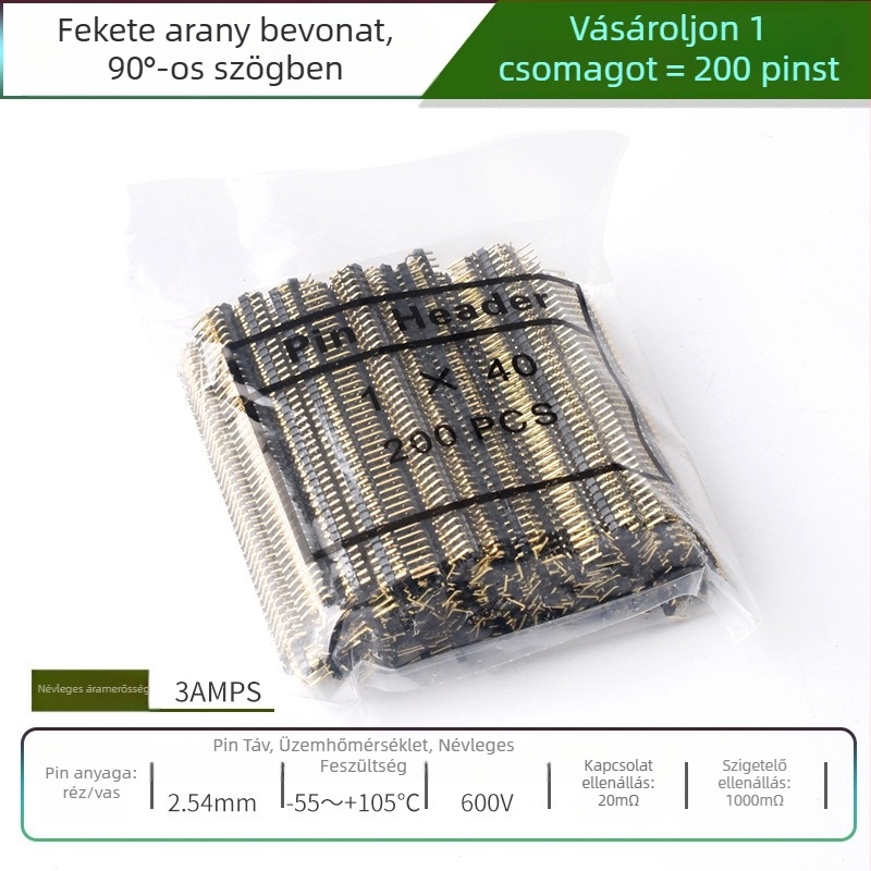 HXS 2,54 mm-es pin fej, 40-pin, egysoros, egyenes és hajlított tűk, PCB és digitális elektronika számára