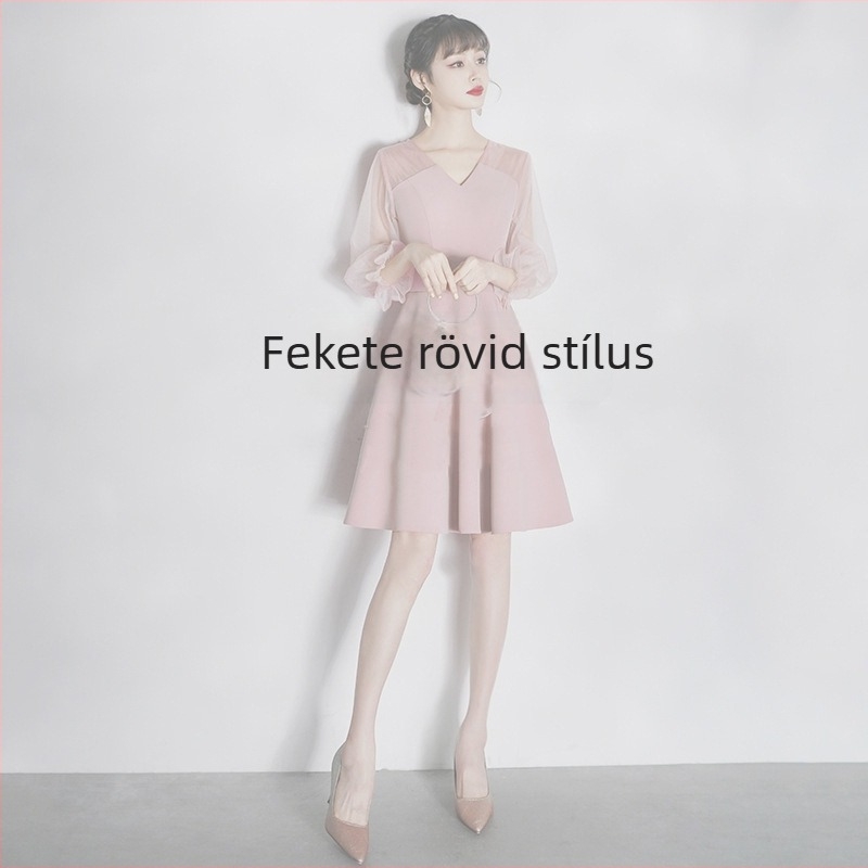 Estélyi ruha magas derékon, rövid ujjú, karcsúsított fazon, hosszú szoknyával