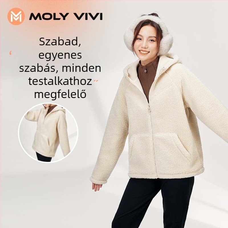 Női kardigán dzseki fleece-béléssel, vastag, álló gallér, cipzáros zárás, poliészter