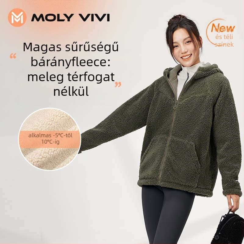 Női kardigán dzseki fleece-béléssel, vastag, álló gallér, cipzáros zárás, poliészter