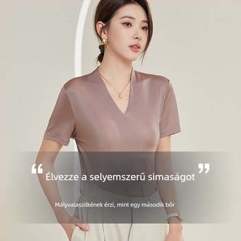 Mulberry selyem V-nyakú rövid ujjú felső, laza szabás, hossz 50-65 cm