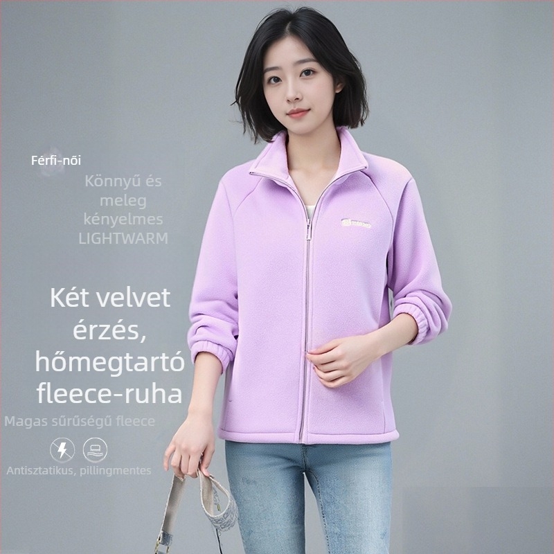 Női polár béléses kardigán pulóver, magas gallérral, cipzárral, vastag fleece