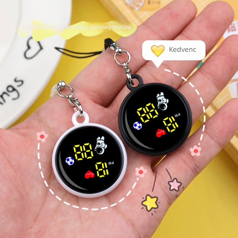 Láncos mini digitális óra, numerikus kijelzővel (34 mm tárcsaszélesség, elektronikus működés, műanyag tokozás, 10 m vízállóság)